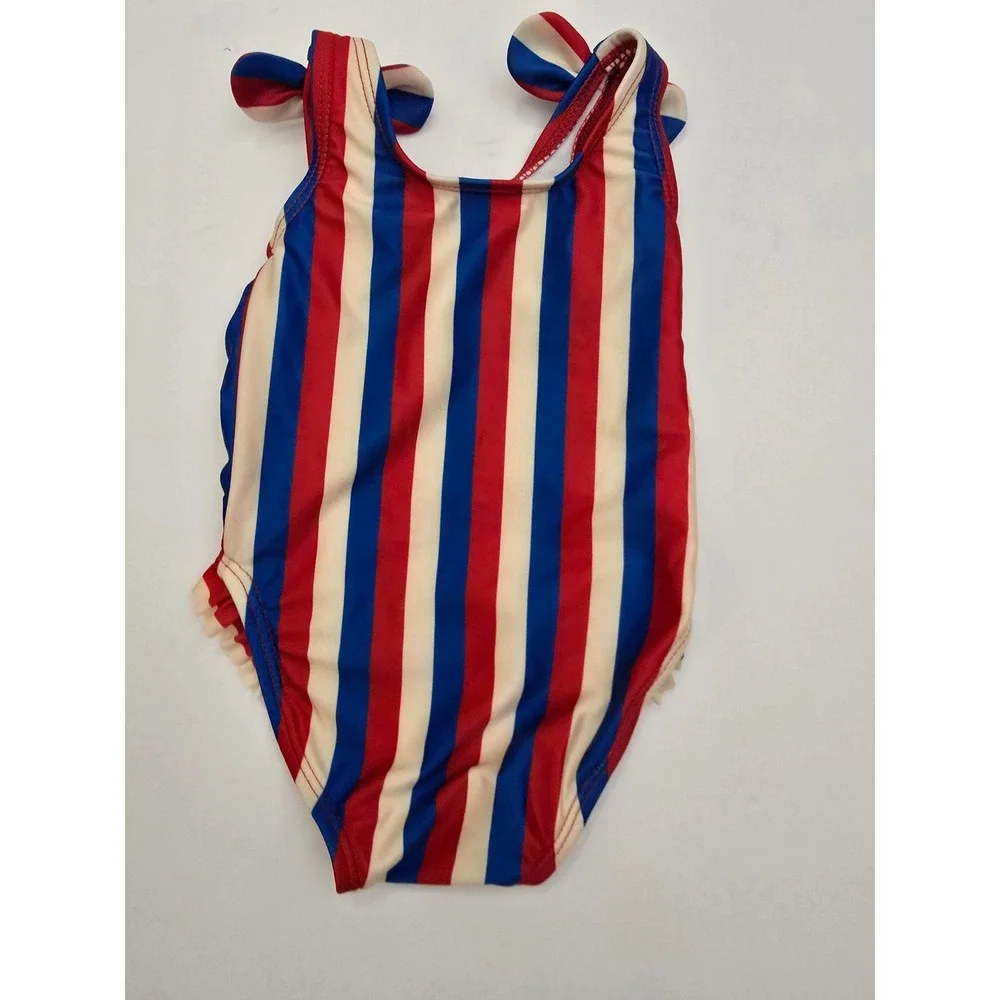 Cat & Jack Girls One Piece Swimsuit Red White Blue Striped UPF 50+ NWT 0-3M